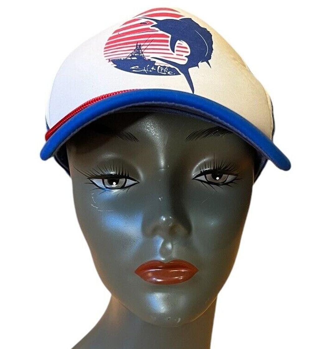 Salt Life Youth Boys Sailfish Snapback Trucker Hat Cap Adjustable Red White Blue